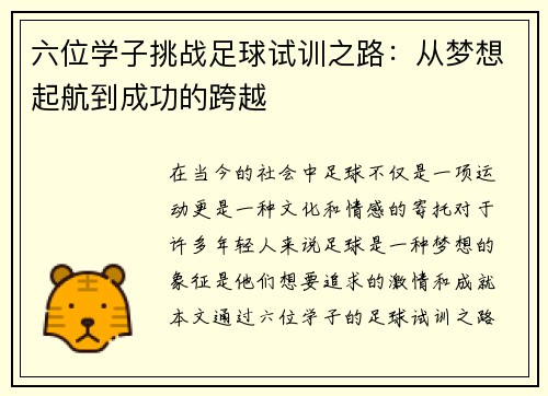 六位学子挑战足球试训之路：从梦想起航到成功的跨越